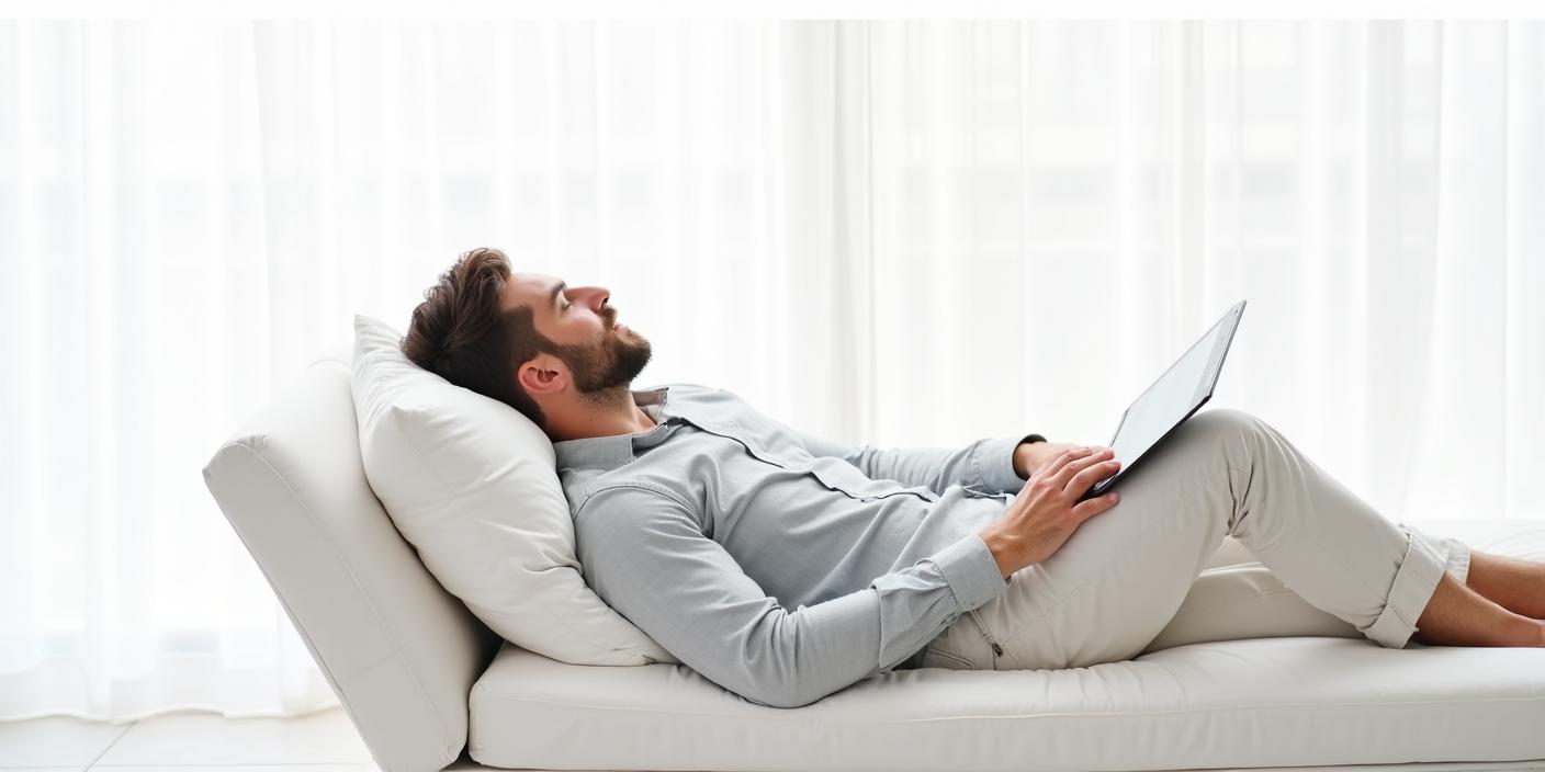 Mężczyzna wypoczywający na sofie.